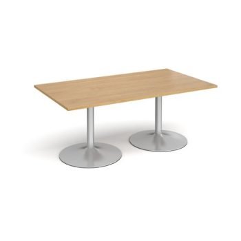 Trumpet base rectangular boardroom table 1800mm x 1000mm silver base oak top - TB18-S-O