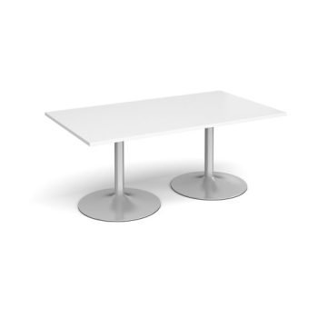 Trumpet base rectangular boardroom table 1800mm x 1000mm silver base white top - TB18-S-WH
