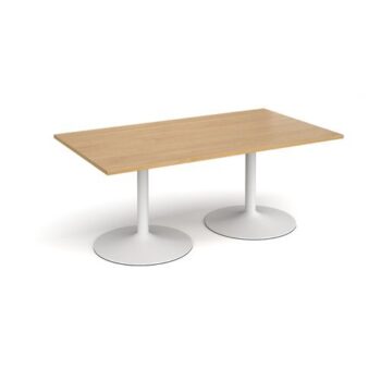 Trumpet base rectangular boardroom table 1800mm x 1000mm white base oak top - TB18-WH-O