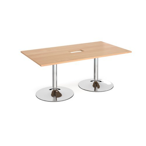 Trumpet base rectangular boardroom table 1800mm x 1000mm with central cutout 272mm x 132mm chrome base beech top - TB18-CO-C-B