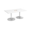 Trumpet base rectangular boardroom table 1800mm x 1000mm with central cutout 272mm x 132mm silver base white top - TB18-CO-S-WH