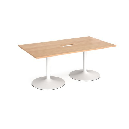 Trumpet base rectangular boardroom table 1800mm x 1000mm with central cutout 272mm x 132mm white base beech top - TB18-CO-WH-B