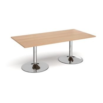 Trumpet base rectangular boardroom table 2000mm x 1000mm chrome base beech top - TB20-C-B