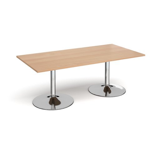 Trumpet base rectangular boardroom table 2000mm x 1000mm chrome base beech top - TB20-C-B