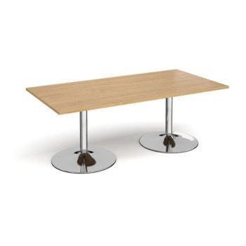 Trumpet base rectangular boardroom table 2000mm x 1000mm chrome base oak top - TB20-C-O