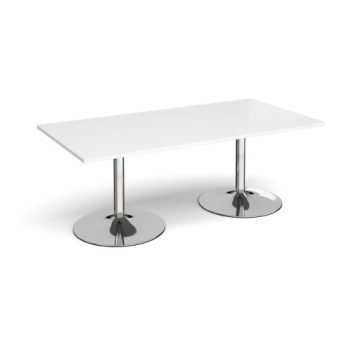 Trumpet base rectangular boardroom table 2000mm x 1000mm chrome base white top - TB20-C-WH