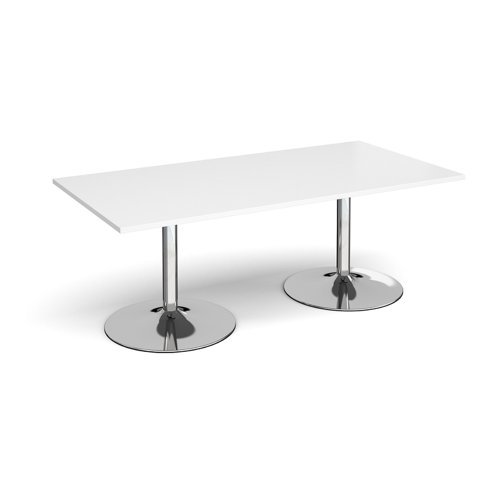 Trumpet base rectangular boardroom table 2000mm x 1000mm chrome base white top - TB20-C-WH