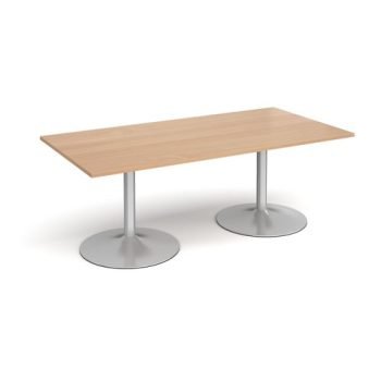 Trumpet base rectangular boardroom table 2000mm x 1000mm silver base beech top - TB20-S-B