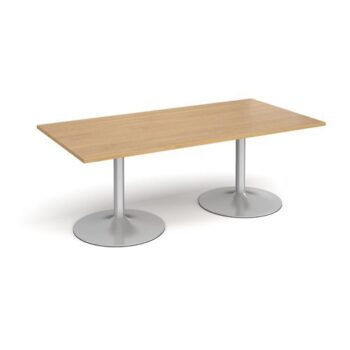 Trumpet base rectangular boardroom table 2000mm x 1000mm silver base oak top - TB20-S-O