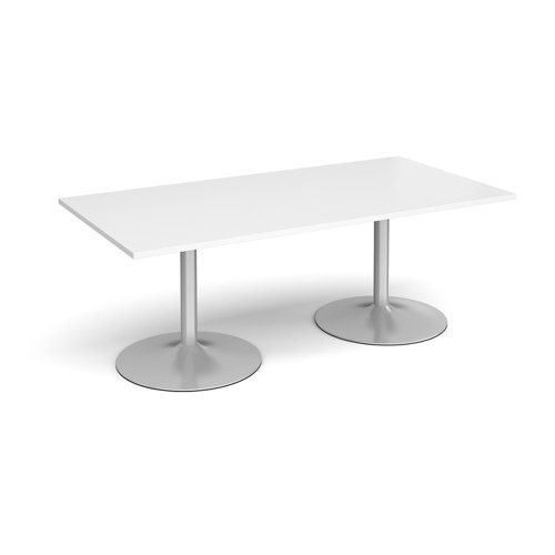 Trumpet base rectangular boardroom table 2000mm x 1000mm silver base white top - TB20-S-WH