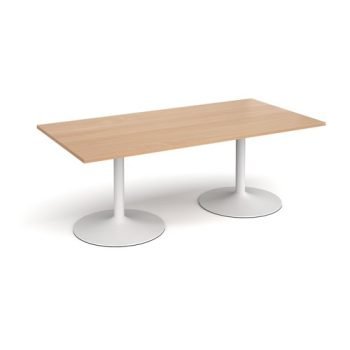 Trumpet base rectangular boardroom table 2000mm x 1000mm white base beech top - TB20-WH-B