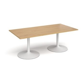 Trumpet base rectangular boardroom table 2000mm x 1000mm white base oak top - TB20-WH-O