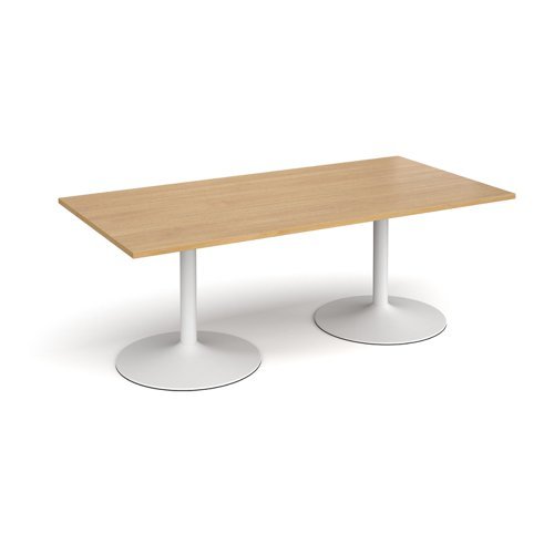 Trumpet base rectangular boardroom table 2000mm x 1000mm white base oak top - TB20-WH-O