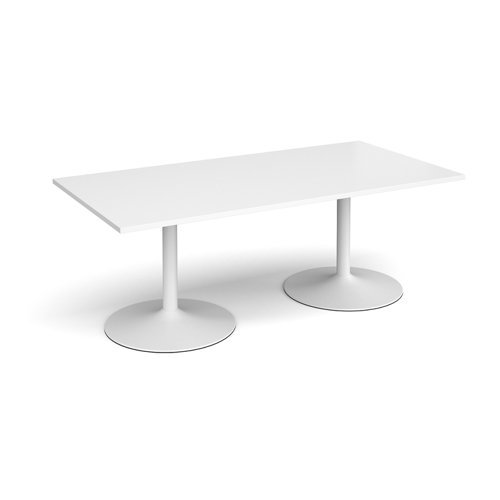 Trumpet base rectangular boardroom table 2000mm x 1000mm white base white top - TB20-WH-WH
