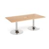 Trumpet base rectangular boardroom table 2000mm x 1000mm with central cutout 272mm x 132mm chrome base beech top - TB20-CO-C-B