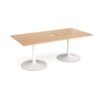 Trumpet base rectangular boardroom table 2000mm x 1000mm with central cutout 272mm x 132mm white base beech top - TB20-CO-WH-B