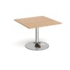 Trumpet base square extension table 1000mm x 1000mm chrome base beech top - TB10-C-B