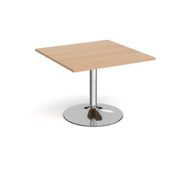 Trumpet base square extension table 1000mm x 1000mm chrome base beech top - TB10-C-B