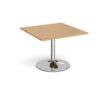 Trumpet base square extension table 1000mm x 1000mm chrome base oak top - TB10-C-O