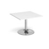 Trumpet base square extension table 1000mm x 1000mm chrome base white top - TB10-C-WH