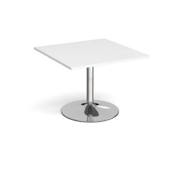 Trumpet base square extension table 1000mm x 1000mm chrome base white top - TB10-C-WH