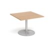 Trumpet base square extension table 1000mm x 1000mm silver base beech top - TB10-S-B