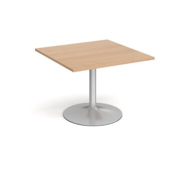 Trumpet base square extension table 1000mm x 1000mm silver base beech top - TB10-S-B