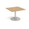 Trumpet base square extension table 1000mm x 1000mm silver base oak top - TB10-S-O