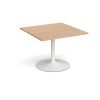 Trumpet base square extension table 1000mm x 1000mm white base beech top - TB10-WH-B