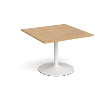 Trumpet base square extension table 1000mm x 1000mm white base oak top - TB10-WH-O