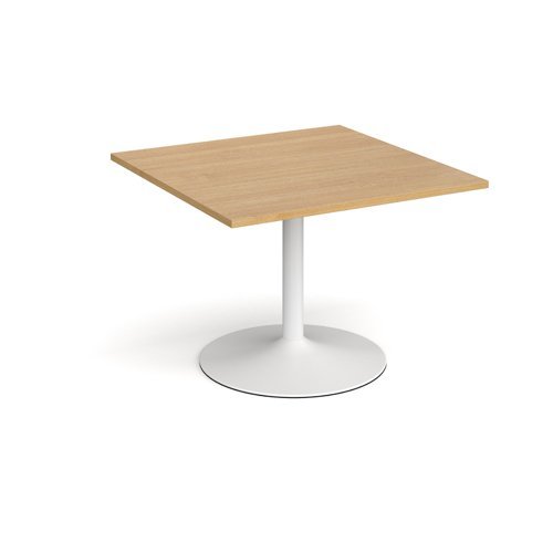 Trumpet base square extension table 1000mm x 1000mm white base oak top - TB10-WH-O
