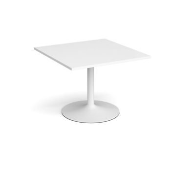 Trumpet base square extension table 1000mm x 1000mm white base white top - TB10-WH-WH