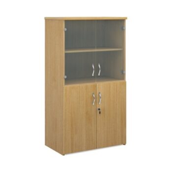 Universal combination unit with glass upper doors 1440mm high with 3 shelves oak - R1440COMO