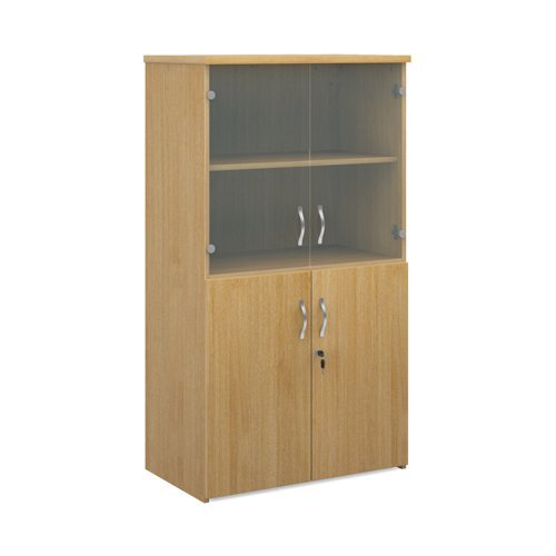 Universal combination unit with glass upper doors 1440mm high with 3 shelves oak - R1440COMO