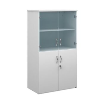 Universal combination unit with glass upper doors 1440mm high with 3 shelves white - R1440COMWH