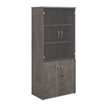 Universal combination unit with glass upper doors 1790mm high with 4 shelves grey oak - R1790COMGO