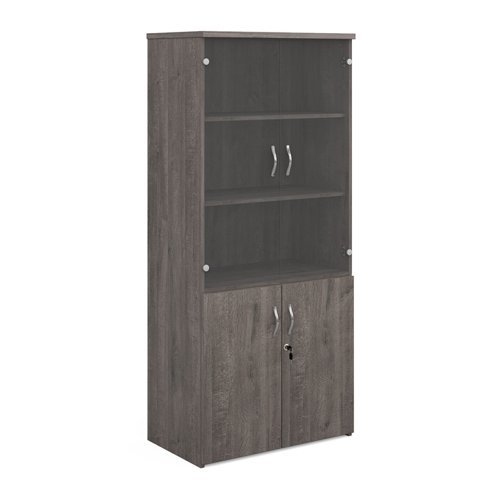 Universal combination unit with glass upper doors 1790mm high with 4 shelves grey oak - R1790COMGO