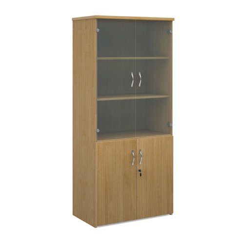 Universal combination unit with glass upper doors 1790mm high with 4 shelves oak - R1790COMO