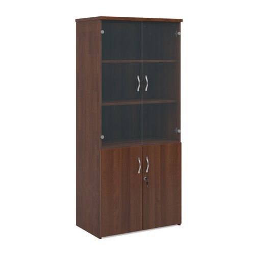 Universal combination unit with glass upper doors 1790mm high with 4 shelves walnut - R1790COMW