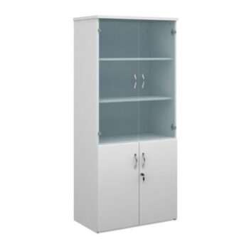 Universal combination unit with glass upper doors 1790mm high with 4 shelves white - R1790COMWH