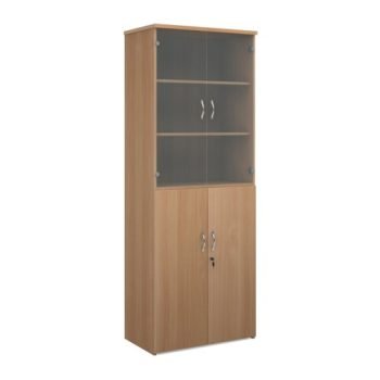 Universal combination unit with glass upper doors 2140mm high with 5 shelves beech - R2140COMB