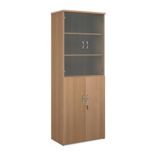 Universal combination unit with glass upper doors 2140mm high with 5 shelves beech - R2140COMB