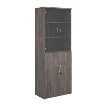 Universal combination unit with glass upper doors 2140mm high with 5 shelves grey oak - R2140COMGO