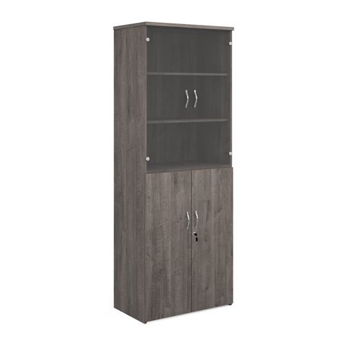 Universal combination unit with glass upper doors 2140mm high with 5 shelves grey oak - R2140COMGO