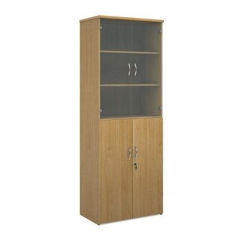 Universal combination unit with glass upper doors 2140mm high with 5 shelves oak - R2140COMO