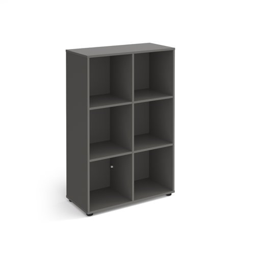 Universal cube storage unit 1295mm high with 6 open boxes and glides grey - UCS3-2-OG