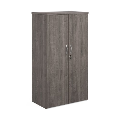 Universal double door cupboard 1440mm high with 3 shelves grey oak - R1440DGO