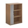 Universal single door tambour cupboard 1090mm high with 2 shelves beech with silver door - R1090TCB