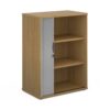 Universal single door tambour cupboard 1090mm high with 2 shelves oak with silver door - R1090TCO