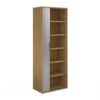 Universal single door tambour cupboard 2140mm high with 5 shelves oak with silver door - R2140TCO